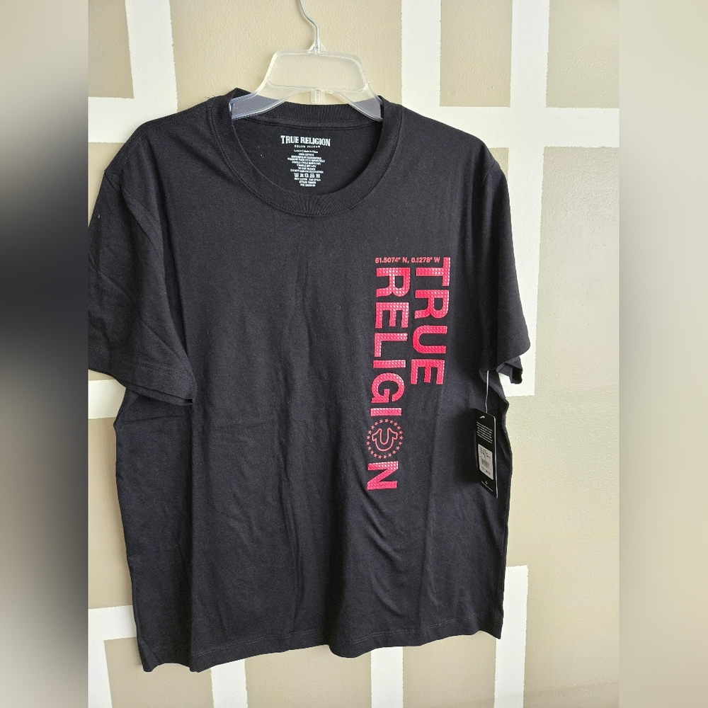 True Religion Black T-Shirt with Red Logo